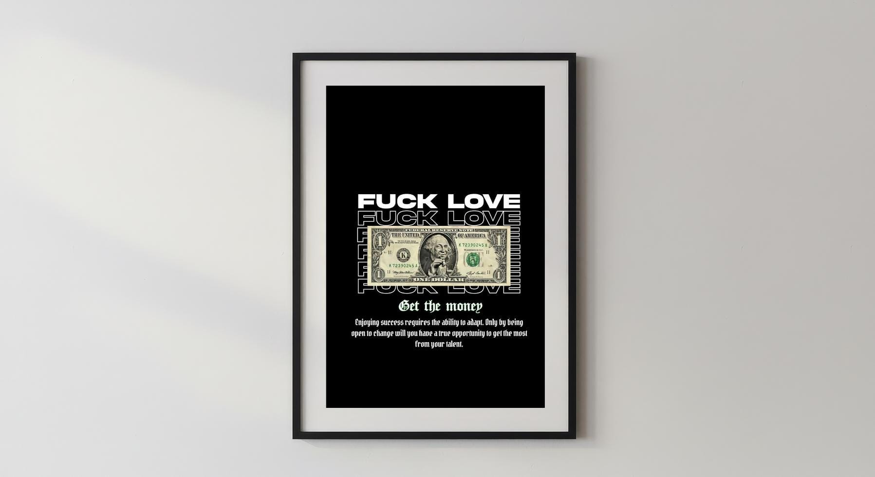 Wandbild - Fuck Love, Get the money Wanddekoration für Schlafzimmer Wohnzimmer Hustle Vibe Money Poster Bild Geld Wandfoto Geschenkidee __etsy:7663008725