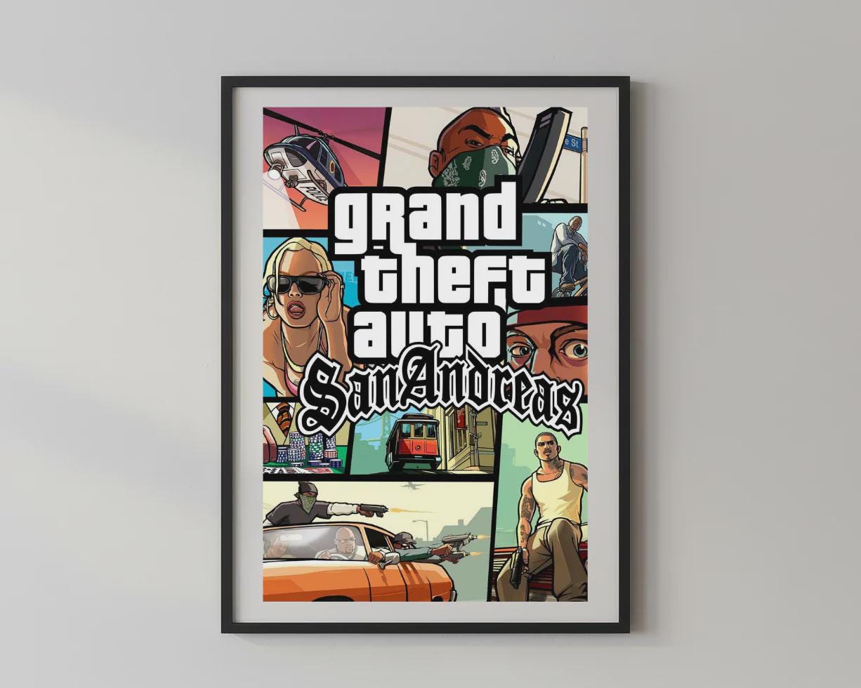 Wandbild - GTA San Andreas Wanddekoration für Schlafzimmer Wohnzimmer Hustle Vibe Money Poster Bild Geld Wandfoto Geschenkidee __etsy:8156244907