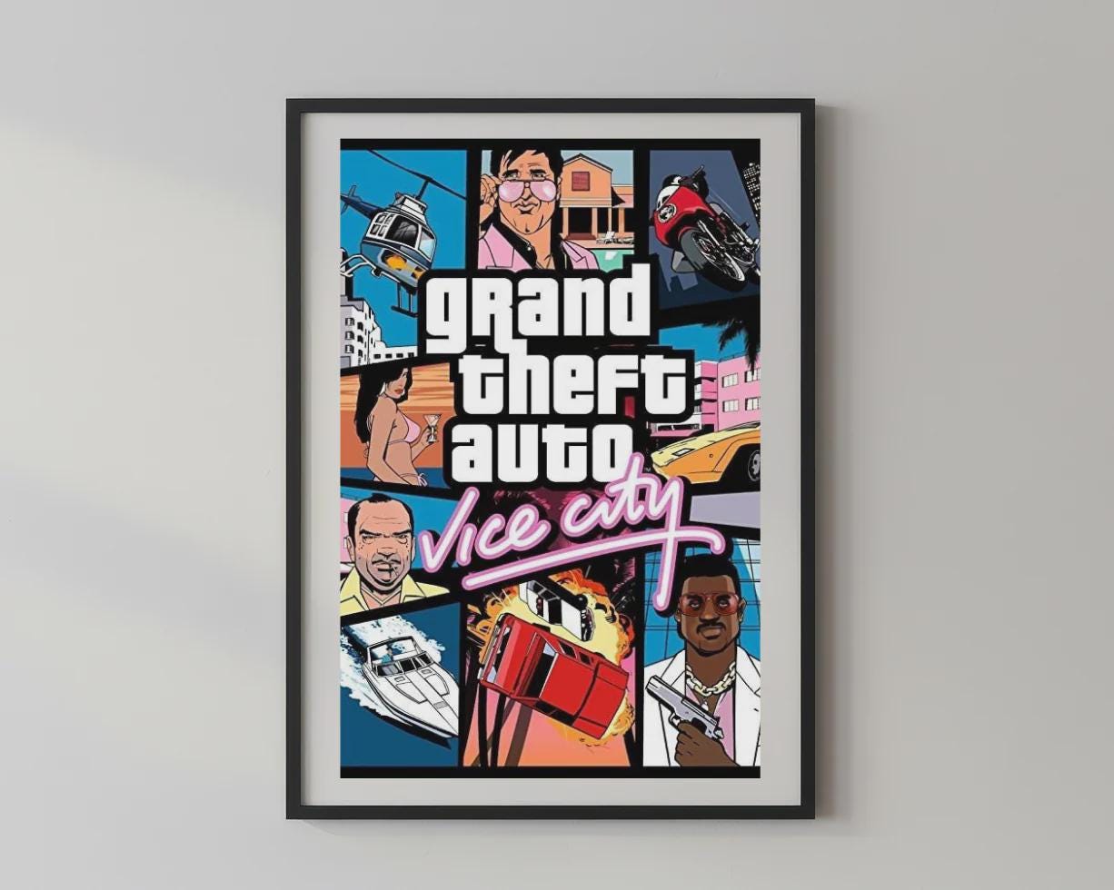 Wandbild - GTA Vice City Wanddekoration für Schlafzimmer Wohnzimmer Hustle Vibe Money Poster Bild Geld Wandfoto Geschenkidee __etsy:8156246653