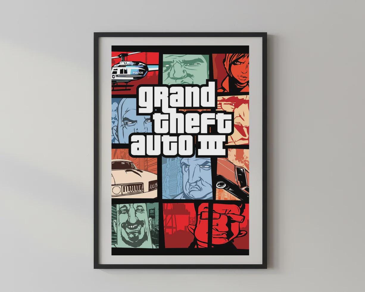 Wandbild - GTA 3 Wanddekoration Alpacino für Schlafzimmer Wohnzimmer Pop Art Newspaper Poster Accessoires __etsy:8156248333