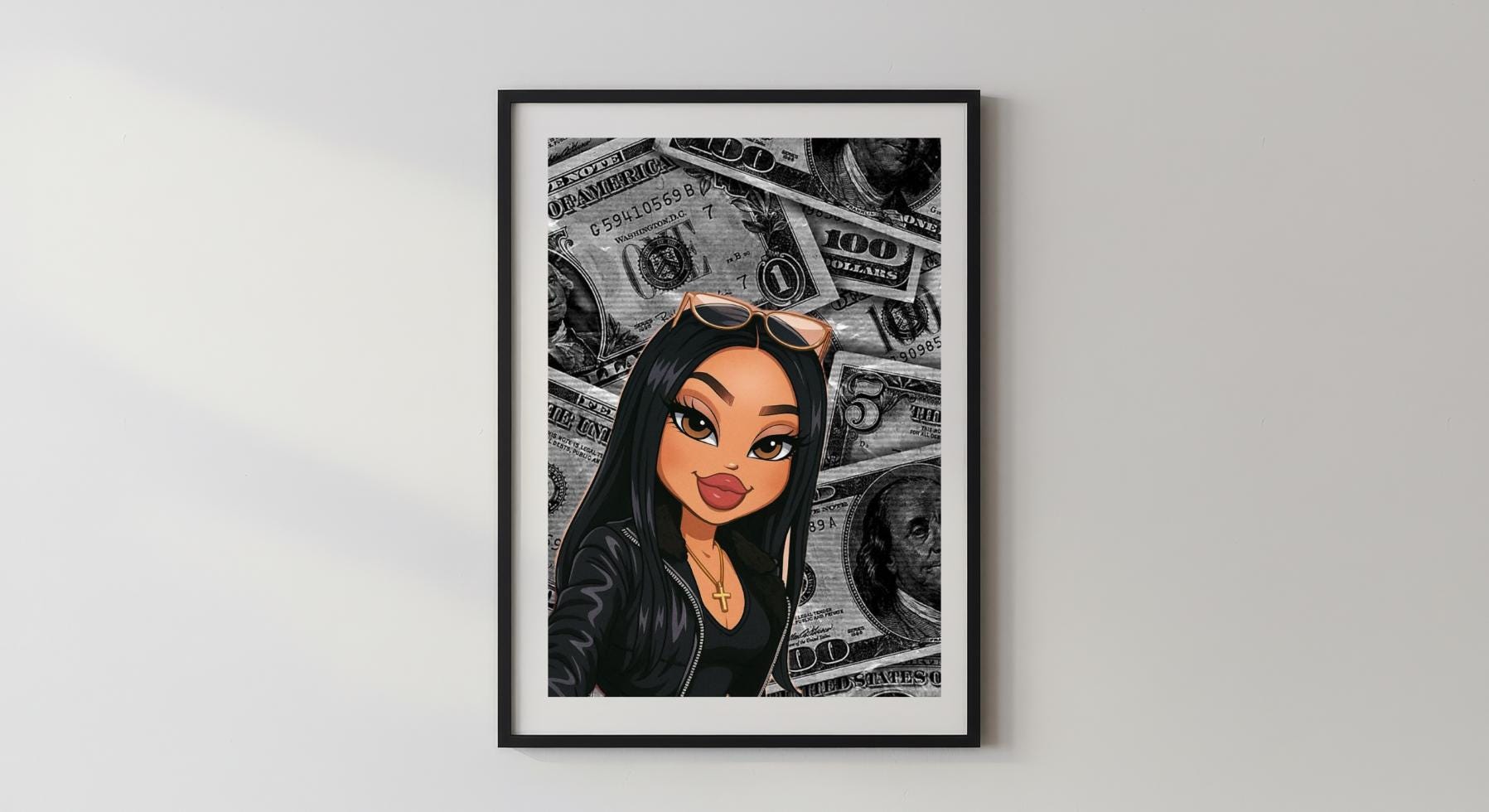Wandbild - Money Girl Poster Wohnaccessoires Dekoration Wanddeko Schlafzimmer Wohnzimmer Geschenkidee für Frauen/Mädchen Wanddesign Wall Art __etsy:7540140793